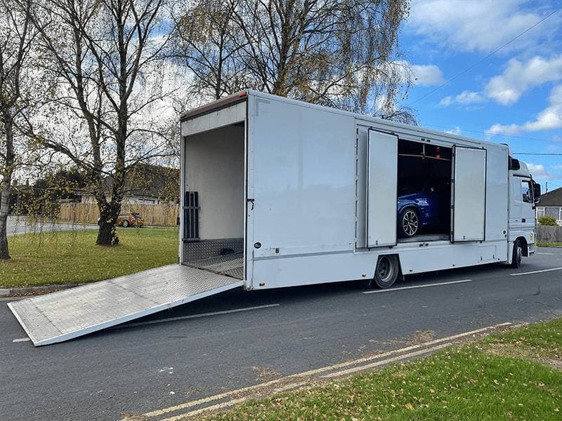 Classic car prepared for shipping